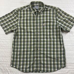 Carhartt Men's Green Plaid Utility Cotton Shirt Sleeve Shirt Size Large